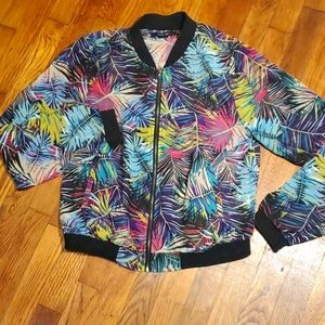 AWESOME! Sheer Neon tropical bomber style jacket L
